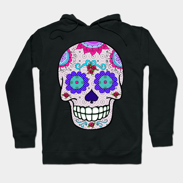 Day of the Dead Sugar Skull Purple Eyes Hoodie by CheriesArt